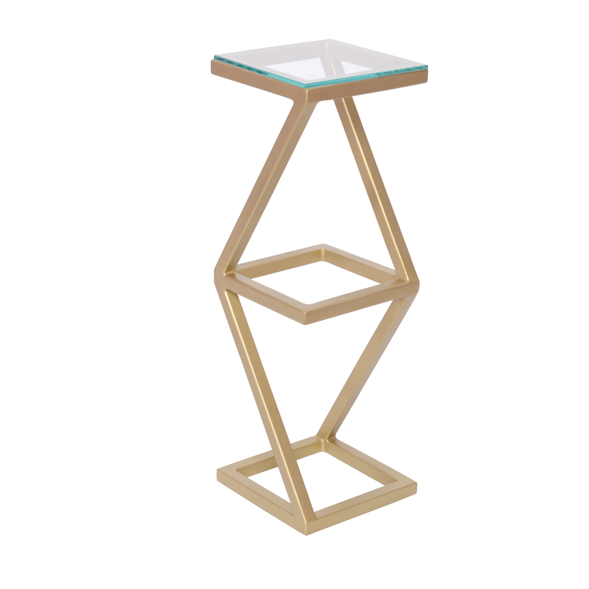 Suport decorativ ANYA – cadru metalic auriu mat și poliță de sticlă - FROMRO