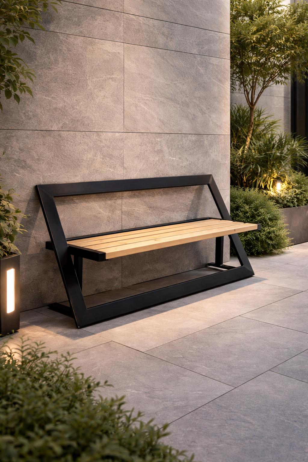 Bancă Grădină Premium Metal & Lemn – Design Modern Exclusiv | Confort & Stil de Lux pentru Exterior - FROMRO