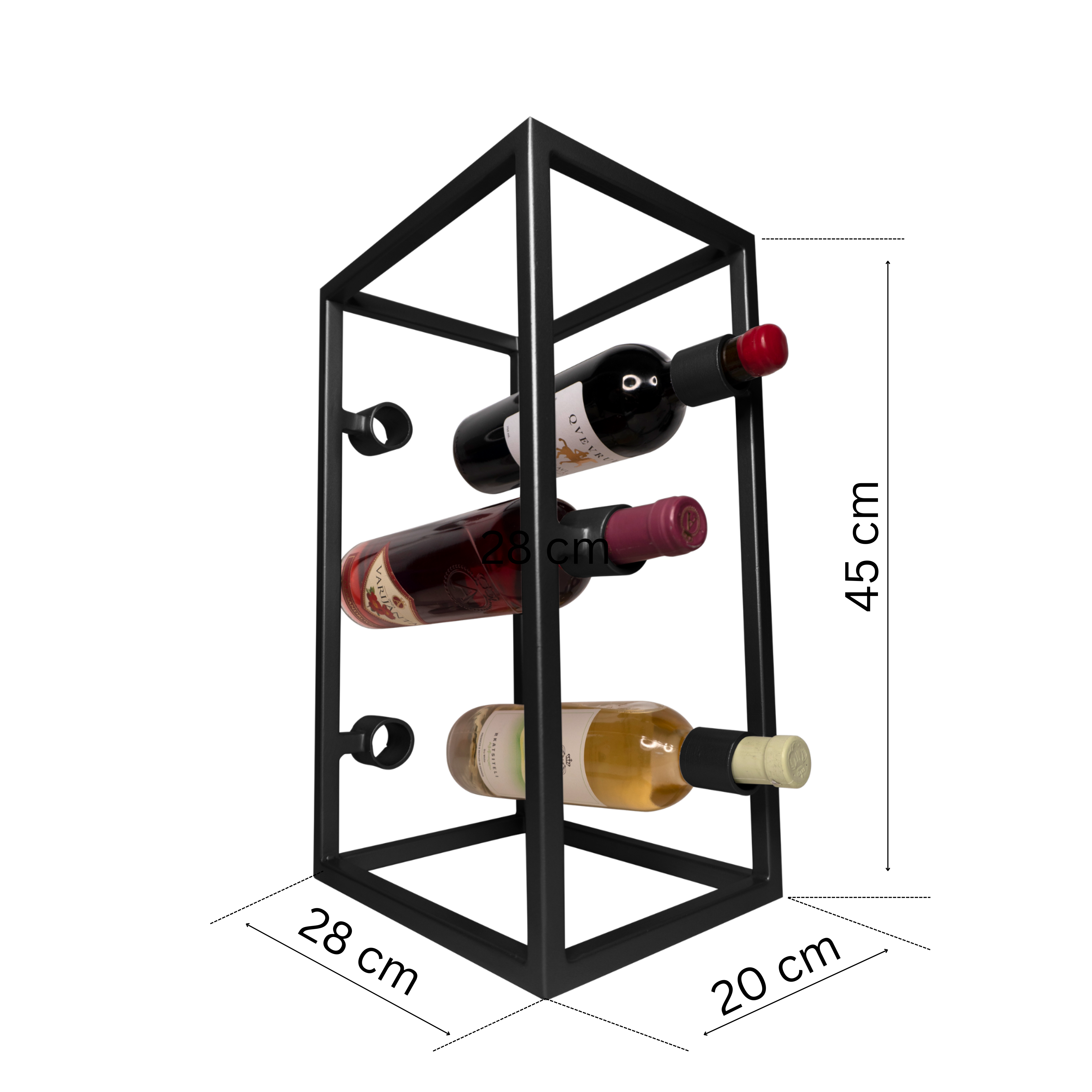 Suport vin „Enovio” din metal negru mat – Design modern și elegant, 6 sticle