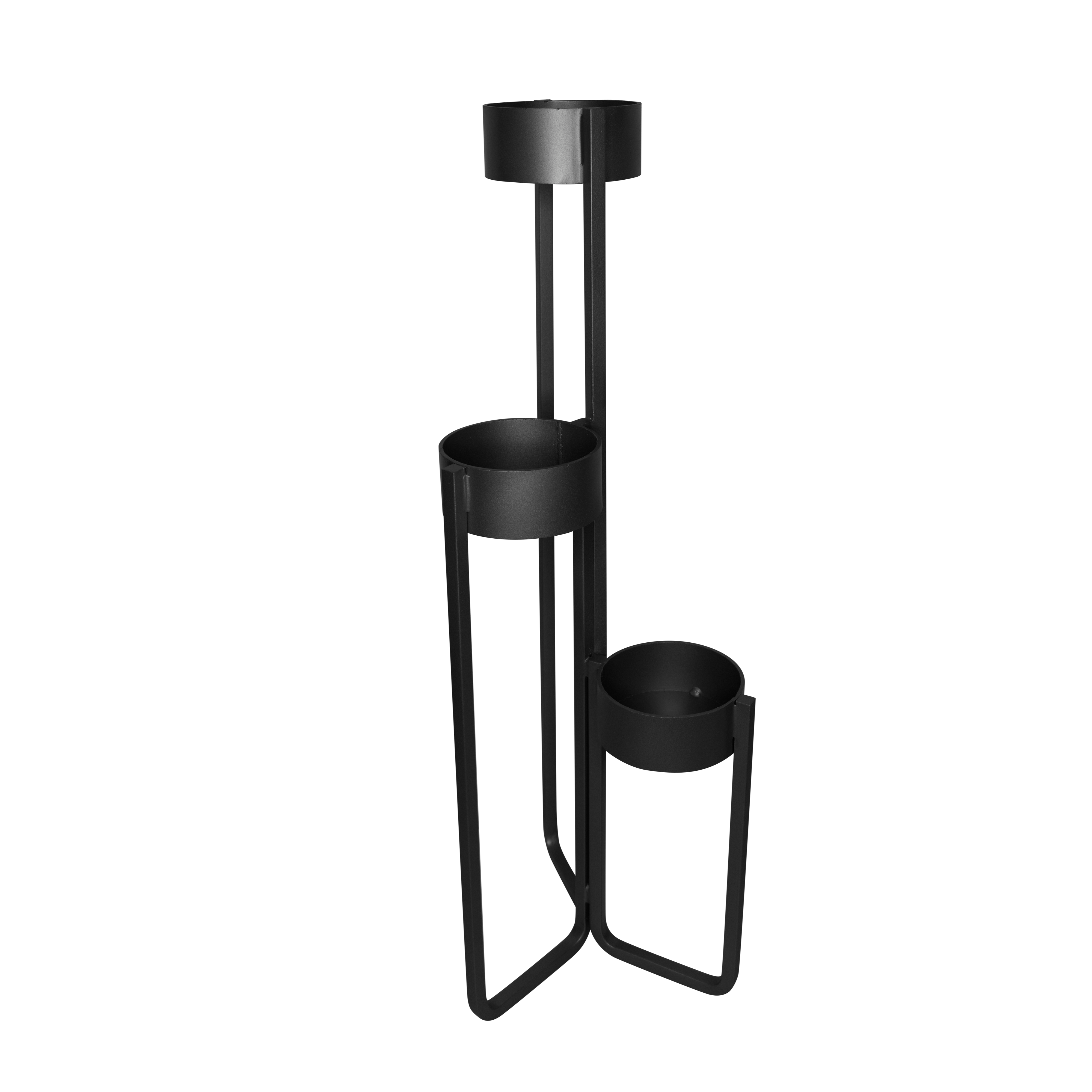 Suport ghivece „Floréa” din metal negru mat – Design modern pe 3 niveluri