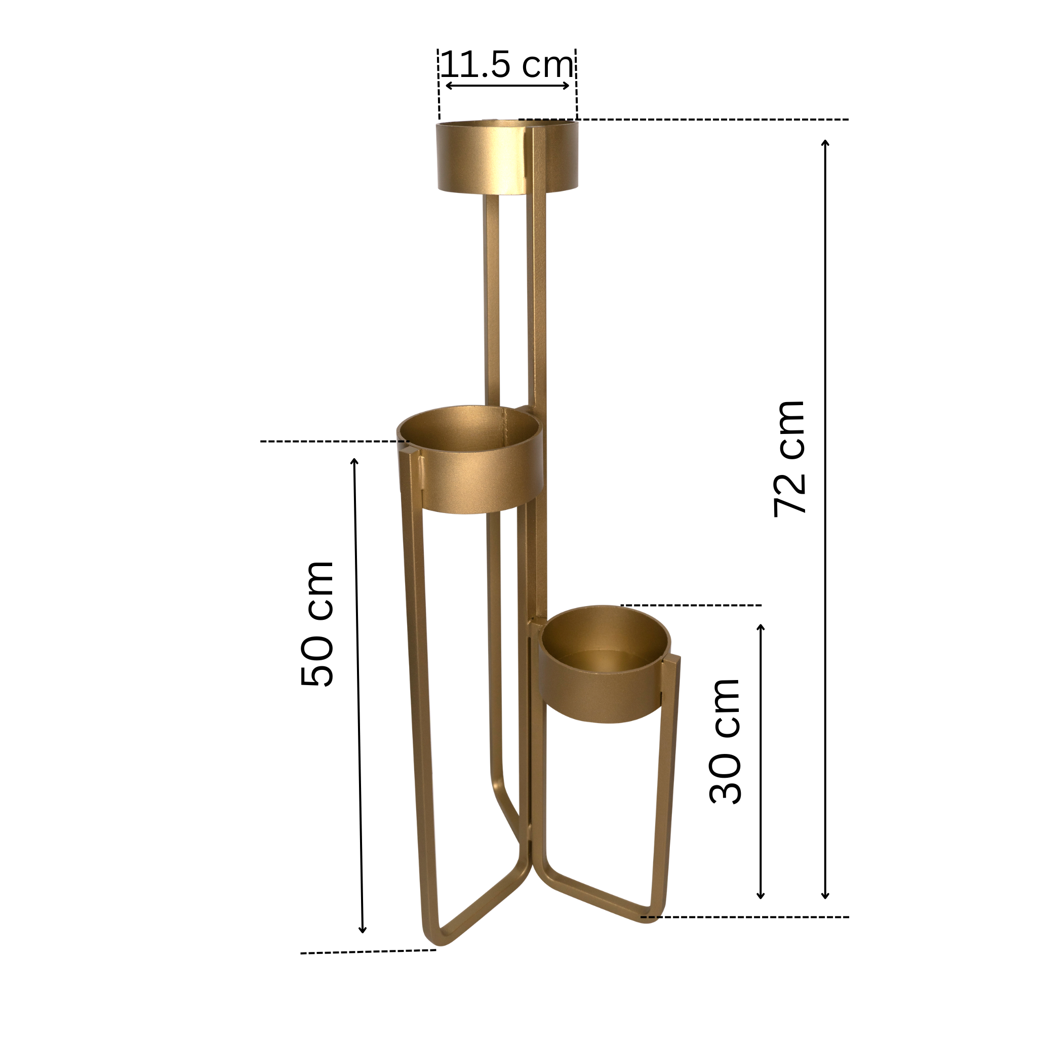 Suport ghivece „Floréa” din metal auriu mat – Design modern pe 3 niveluri