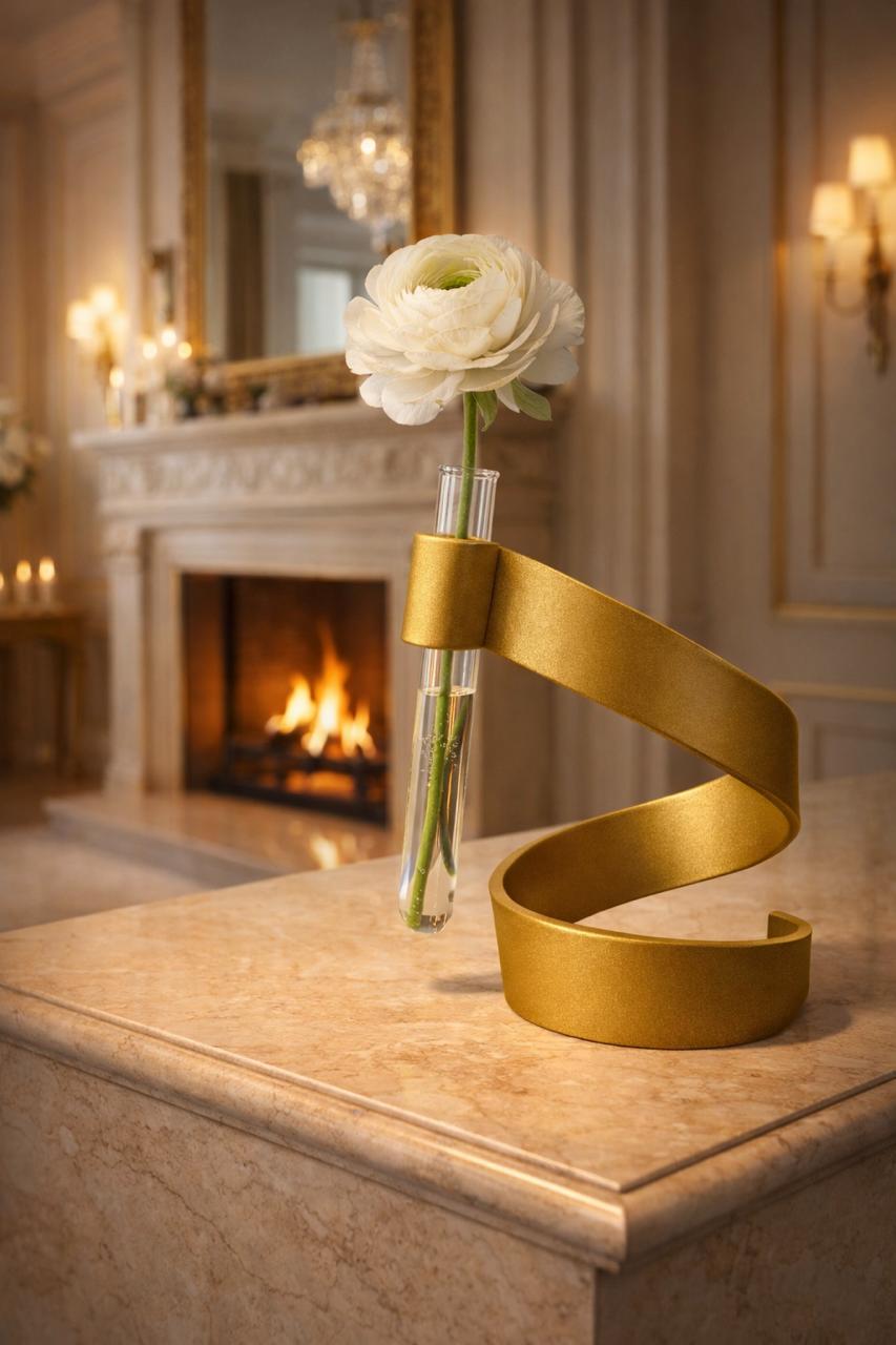 Vază decorativă Loop cu eprubetă – finisaj auriu - FROMRO