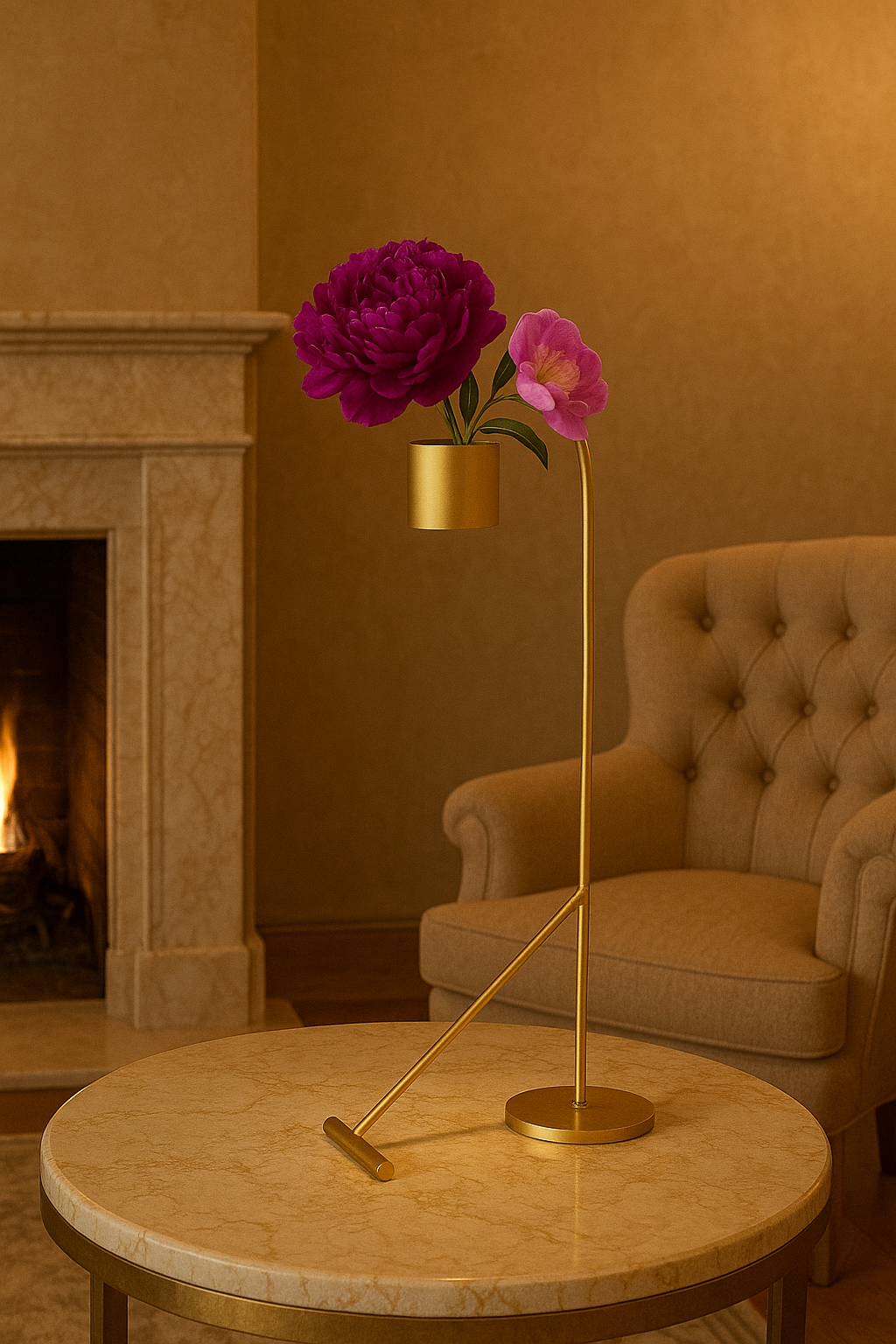 Suport decorativ „Aurélia” pentru flori – Design elegant din metal auriu mat