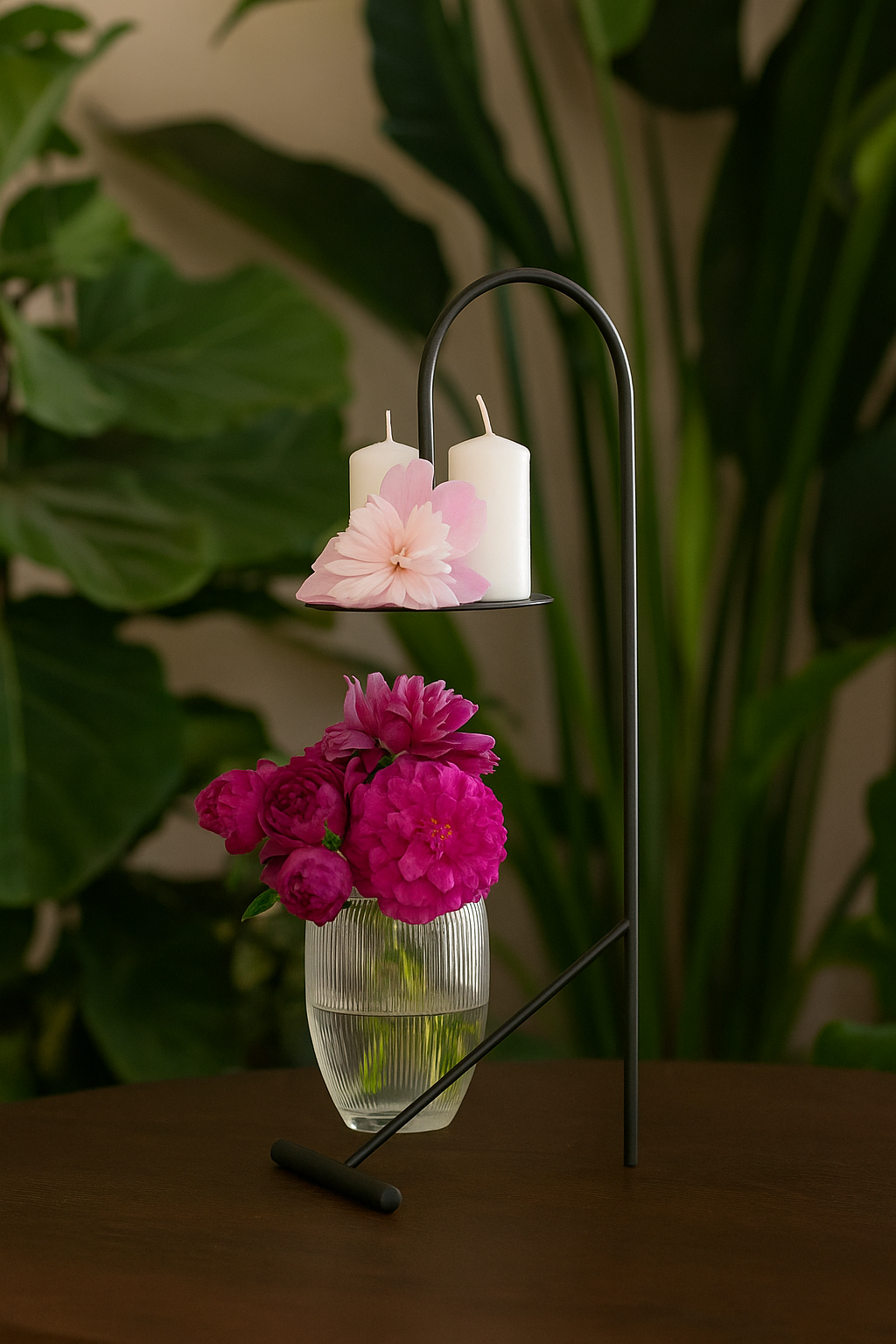 Suport decorativ „Lunaria” pentru lumânări și flori – Design modern din metal negru mat