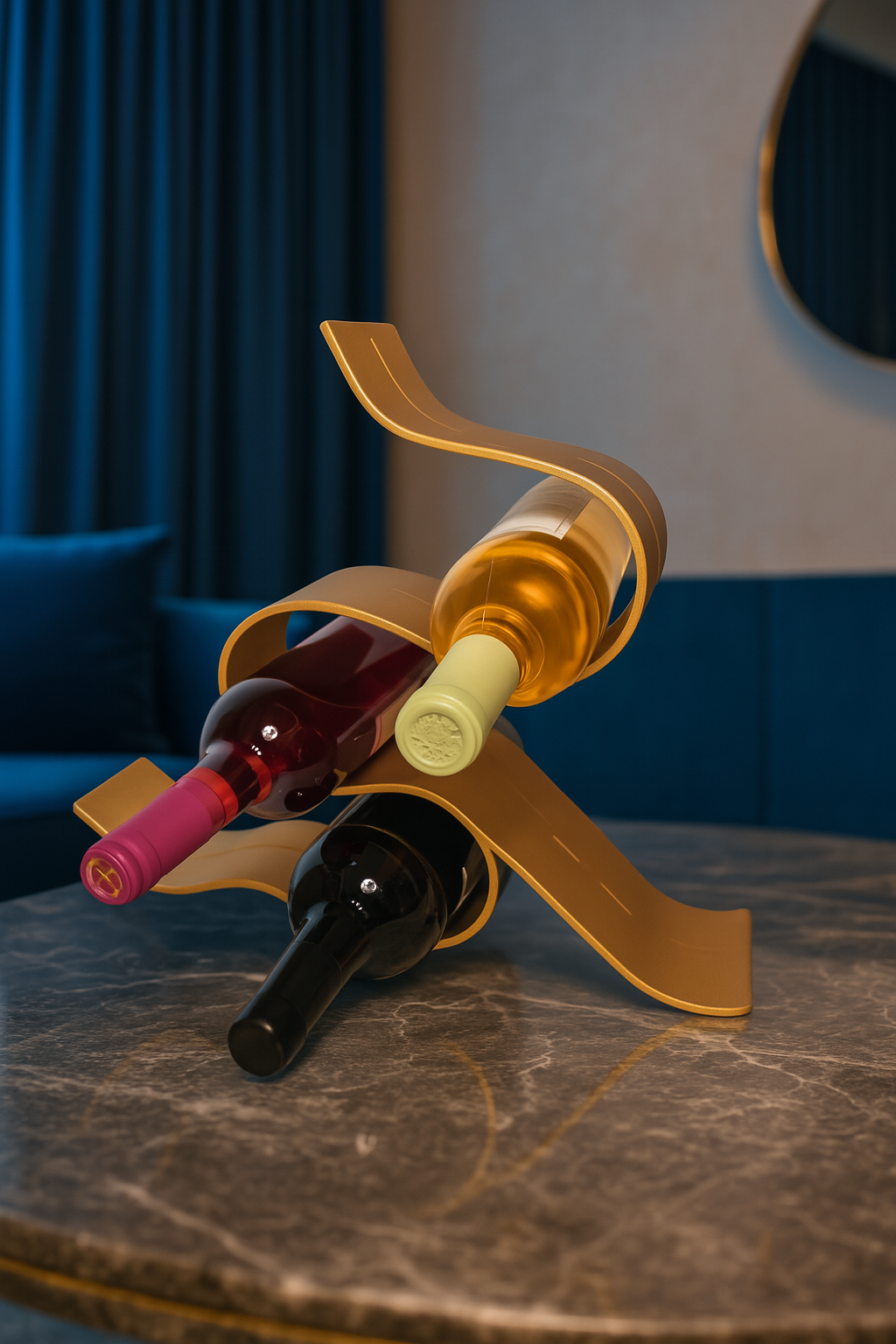 Suport Vin “Ribbon 3” auriu mat - FROMRO