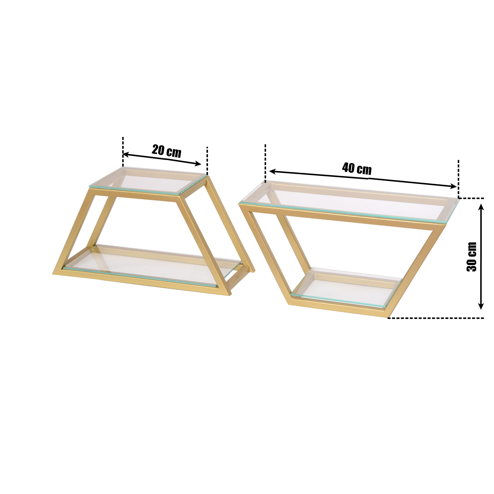 Etajere TWINS cu cadru metalic auriu mat și polițe de sticlă - FROMRO