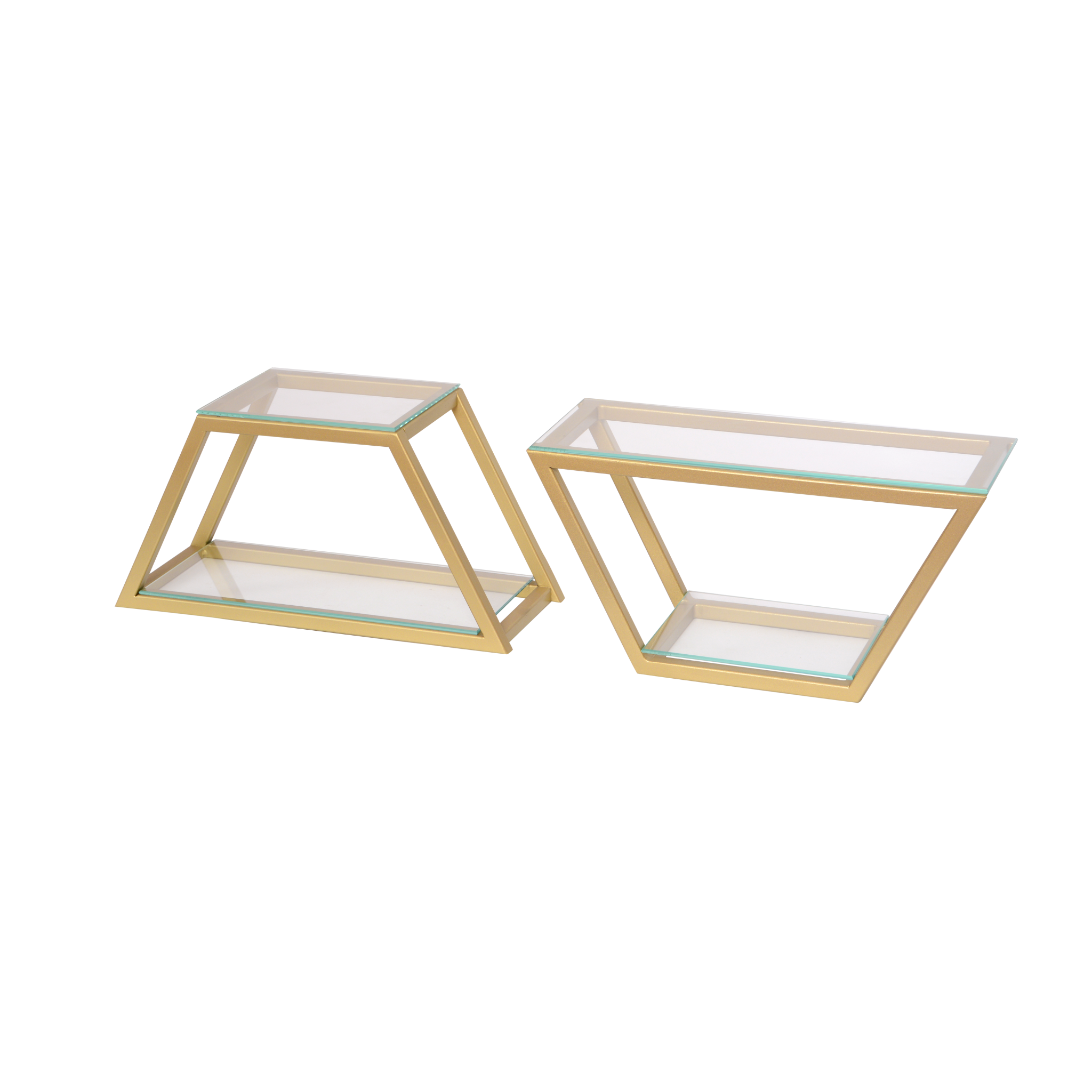 Etajere TWINS cu cadru metalic auriu mat și polițe de sticlă - FROMRO