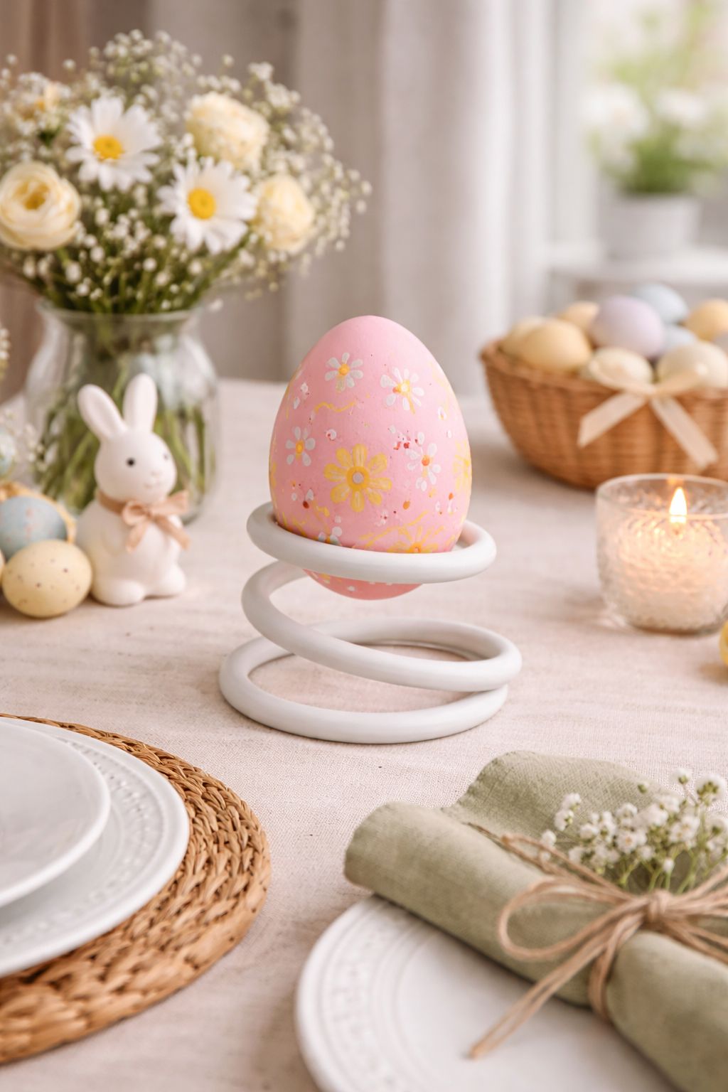 Suport metalic Ou Paște Spirală alb mat– Design Modern Premium | Stabil & Elegant | Decor Must-Have - FROMRO