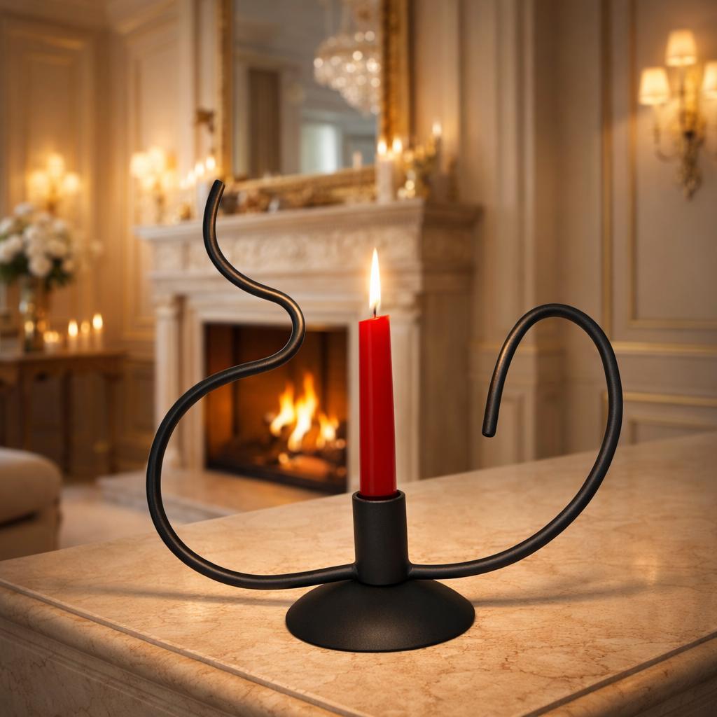 Elyra-Suport decorativ pentru lumânare, negru mat, design artistic modern - FROMRO