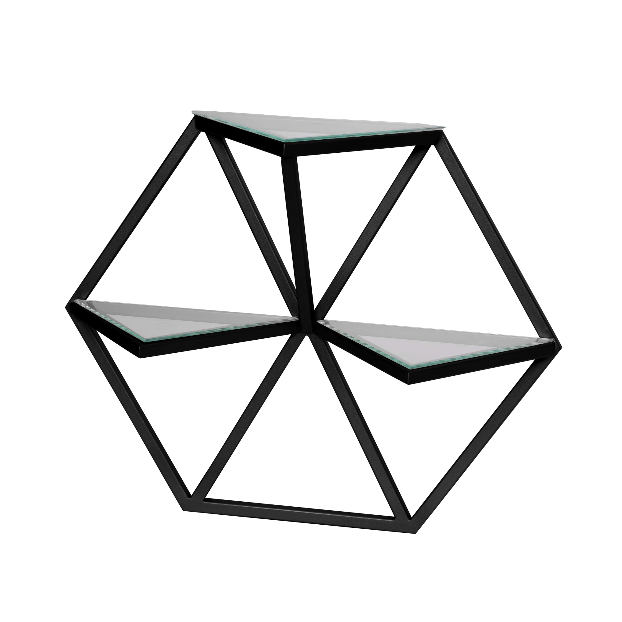 Etajeră decorativă hexagonală SELMA cu polițe din sticlă - FROMRO