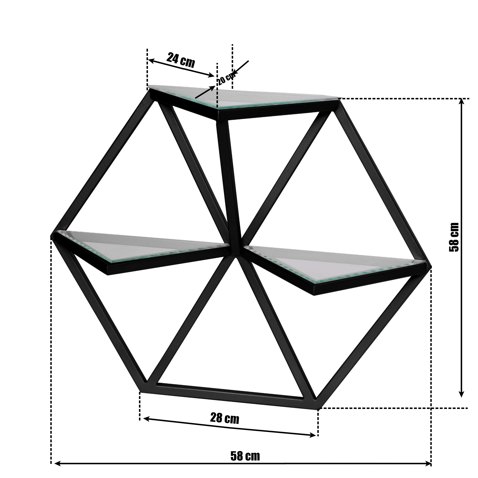 Etajeră decorativă hexagonală SELMA cu polițe din sticlă - FROMRO