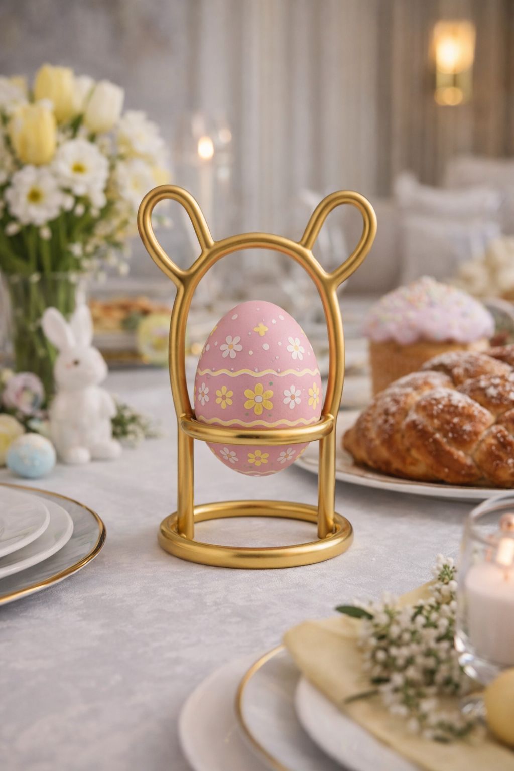 Suport Ou Paște Metalic Iepuraș auriu mat – Design Adorabil Premium | Decor Festiv Elegant - FROMRO