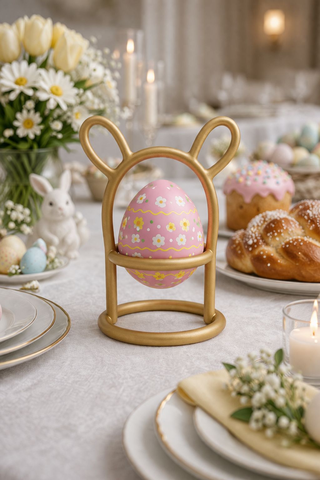 Suport Ou Paște Metalic Iepuraș auriu mat – Design Adorabil Premium | Decor Festiv Elegant - FROMRO