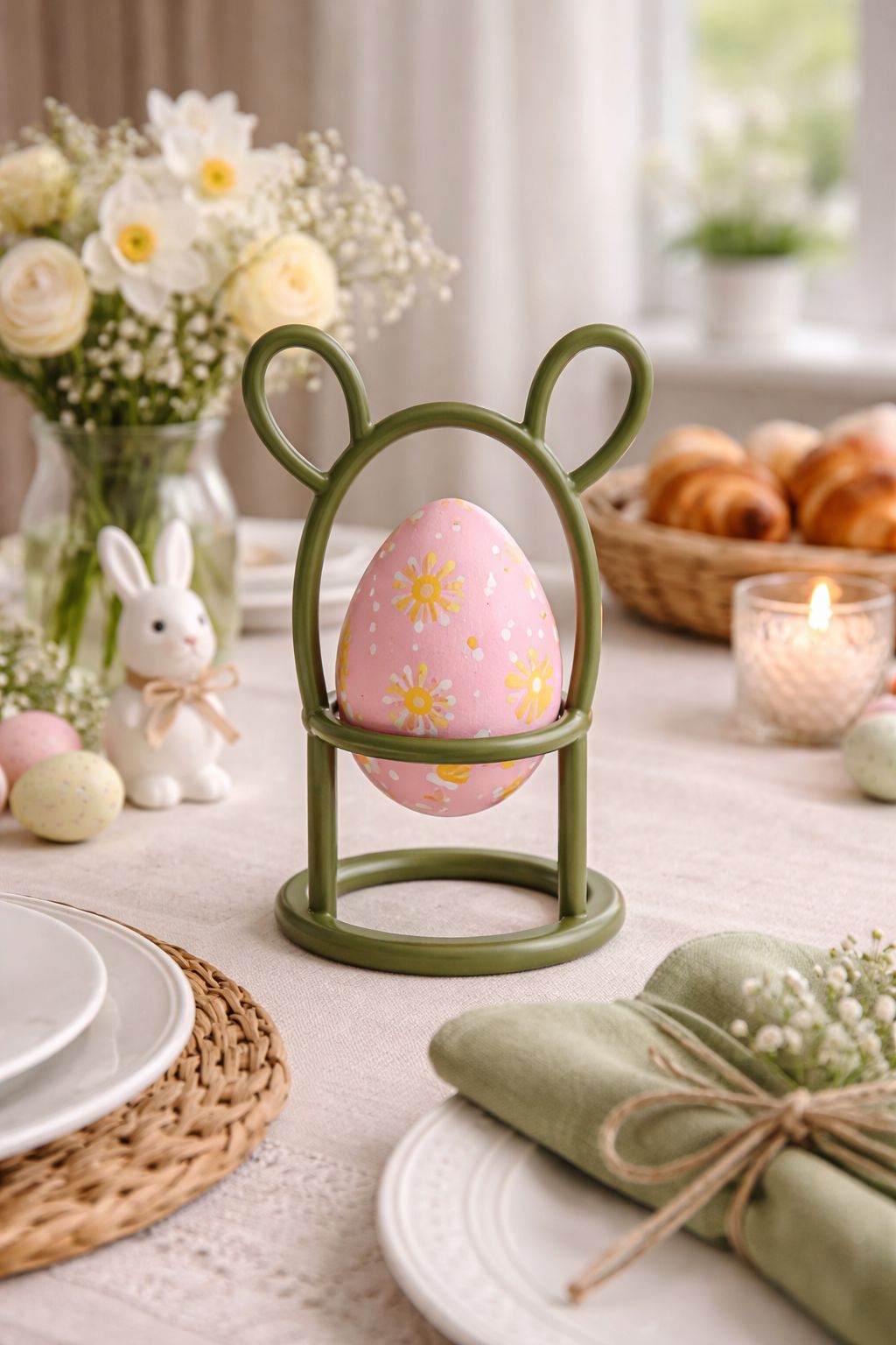 Suport Ou Paște Metalic Iepuraș auriu mat – Design Adorabil Premium | Decor Festiv Elegant - FROMRO