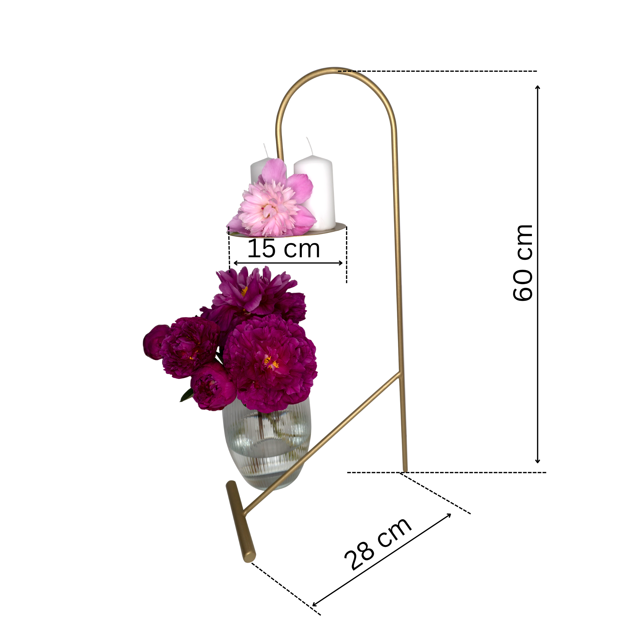 Suport decorativ „Lunaria” pentru lumânări și flori – Design modern din metal auriu mat