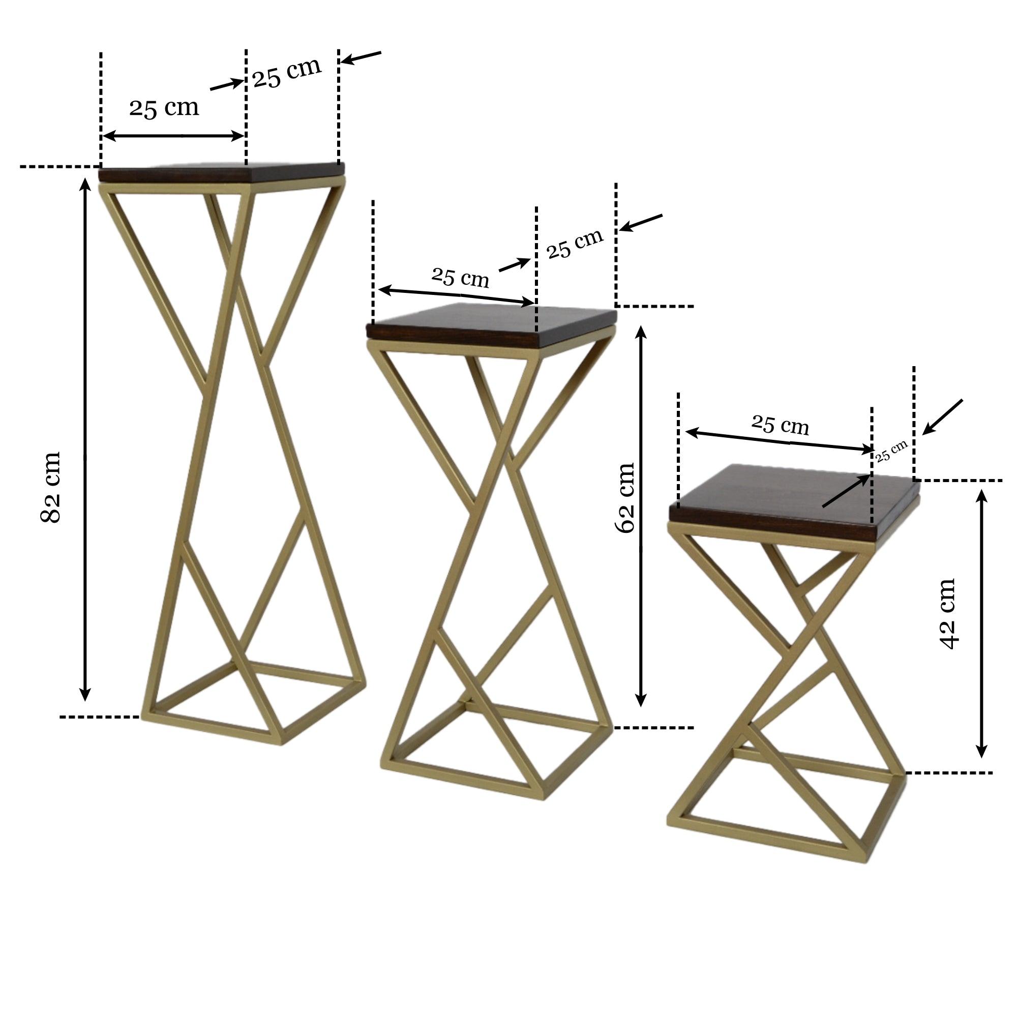 Set 3 suporturi decorative pentru ghivece ELISA cu cadru metalic auriu mat - FROMRO