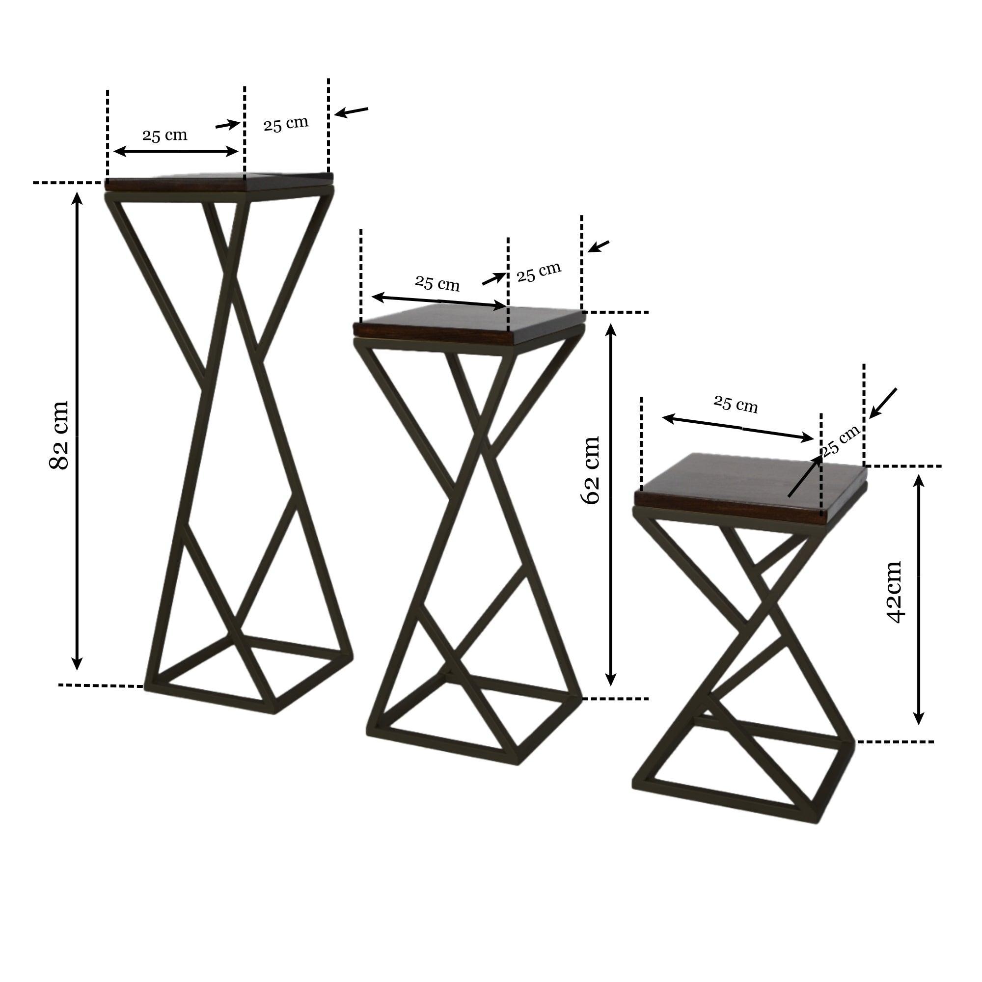 Set 3 suporturi decorative pentru ghivece ELISA cu cadru metalic negru mat - FROMRO
