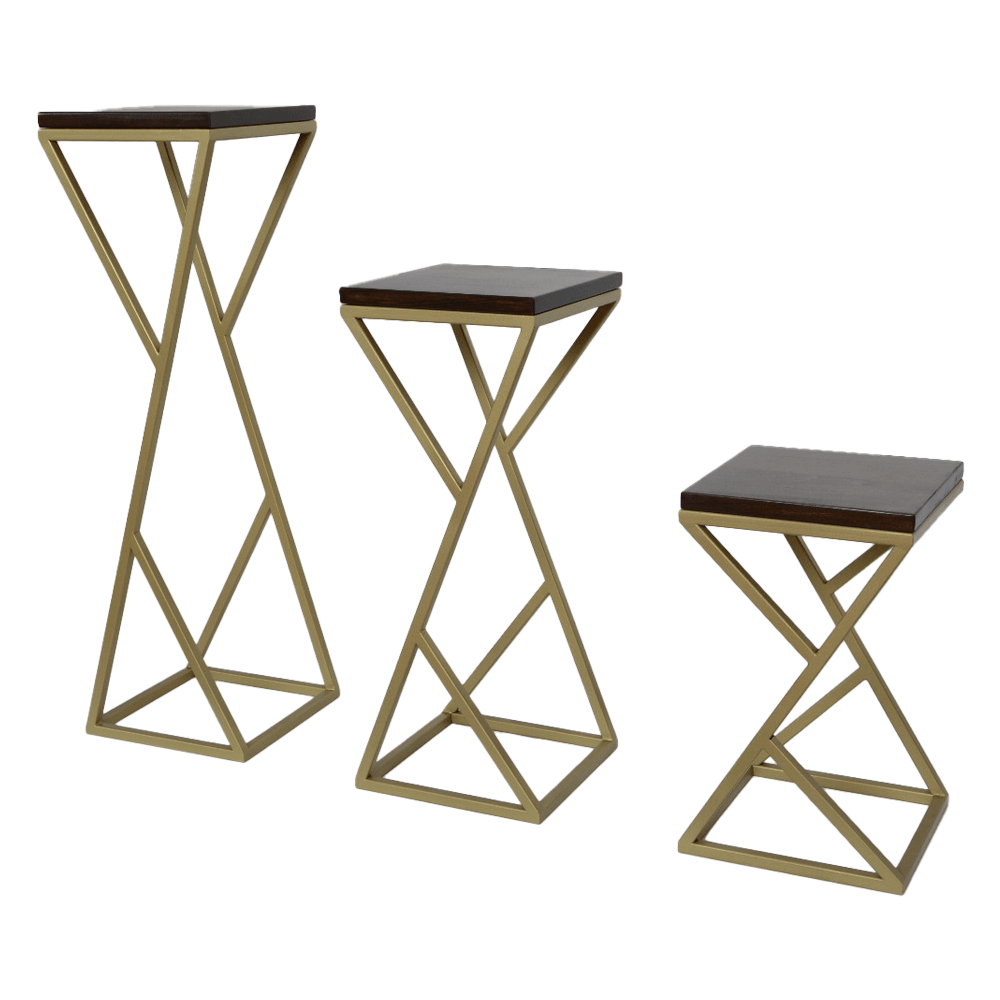 Set 3 suporturi decorative pentru ghivece ELISA cu cadru metalic auriu mat - FROMRO