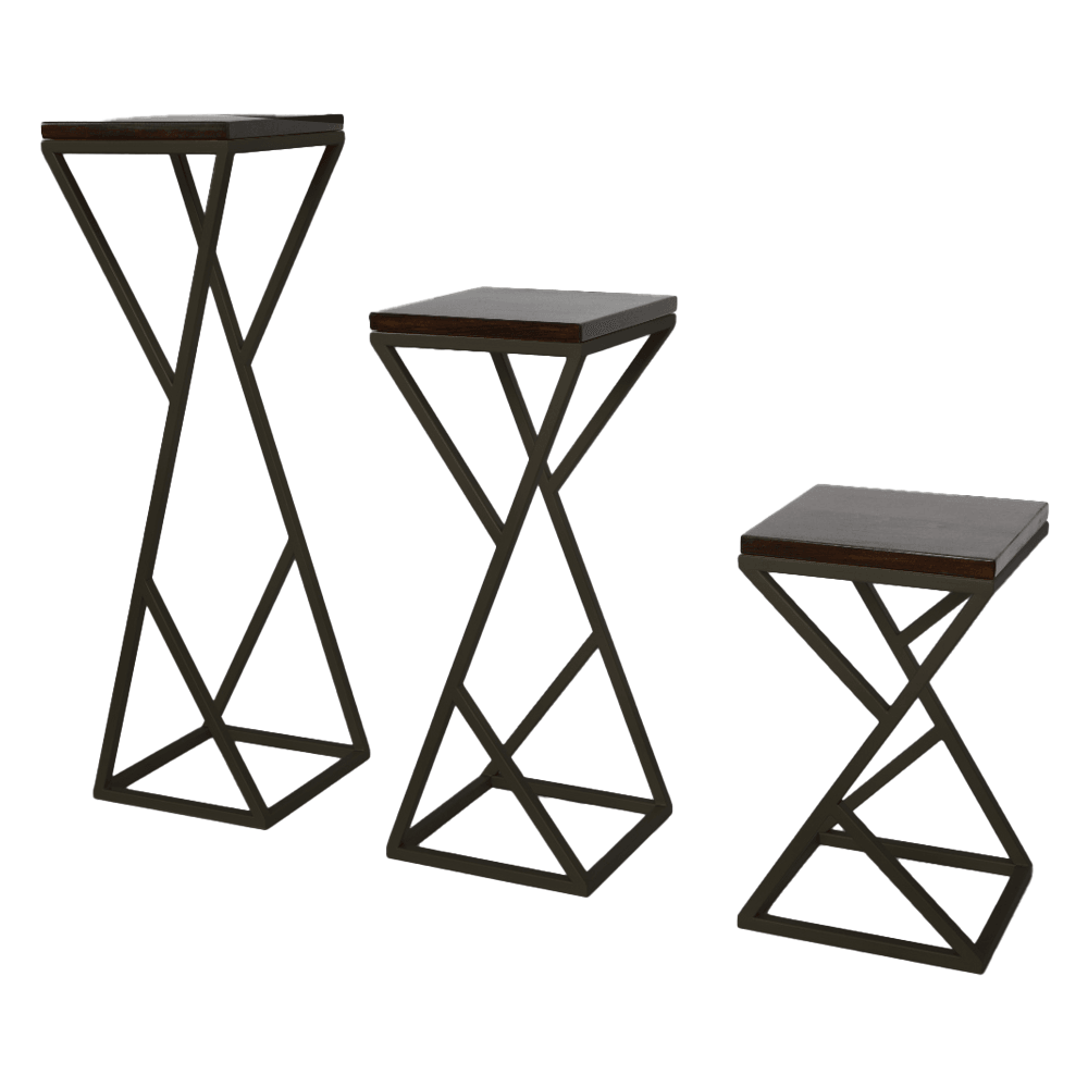 Set 3 suporturi decorative pentru ghivece ELISA cu cadru metalic negru mat - FROMRO