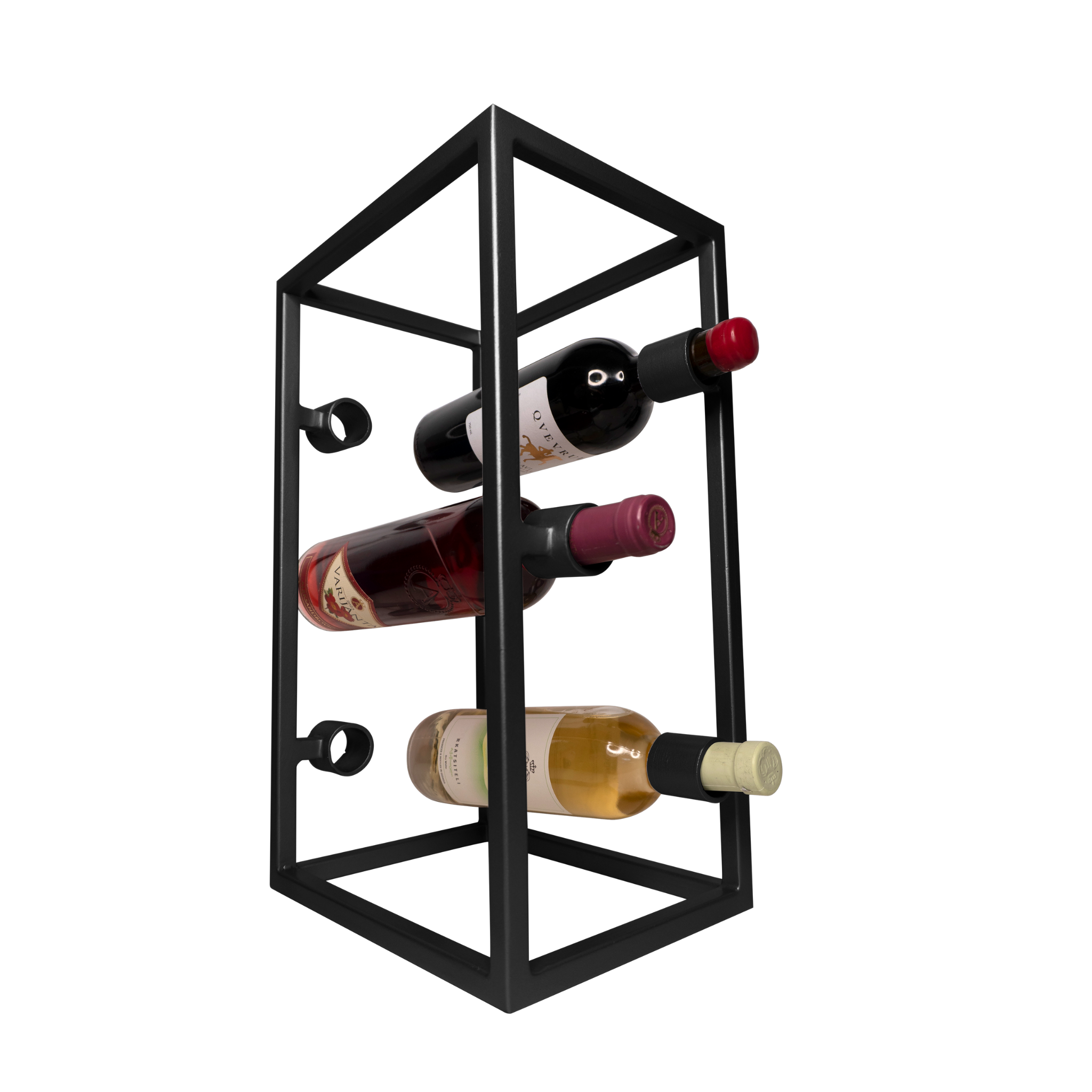 Suport vin „Enovio” din metal negru mat – Design modern și elegant, 6 sticle