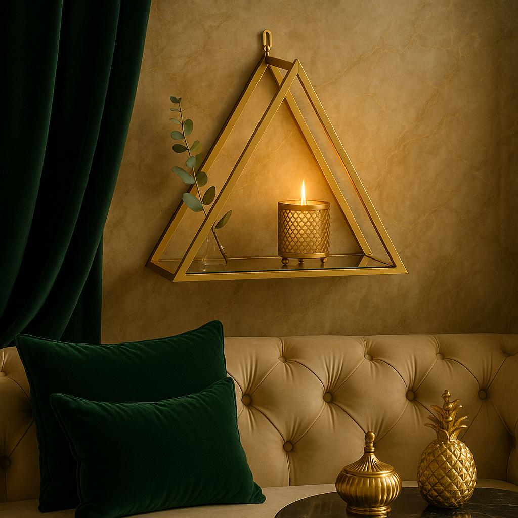 Etajeră VICTORIA cu cadru metalic auriu mat și poliță de sticlă